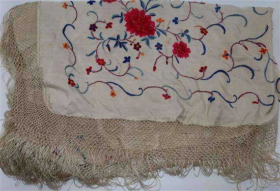 Chinese embroidered silk shawl